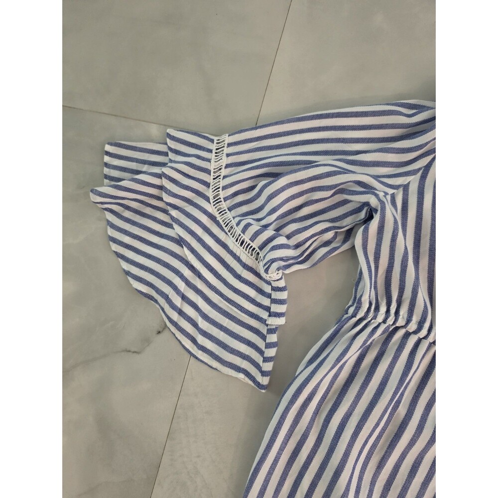 NWOT Blue Island 100% Rayon White Stripe Beach Cover-Up Dress Bell Sleeves XL - Picture 4 of 9
